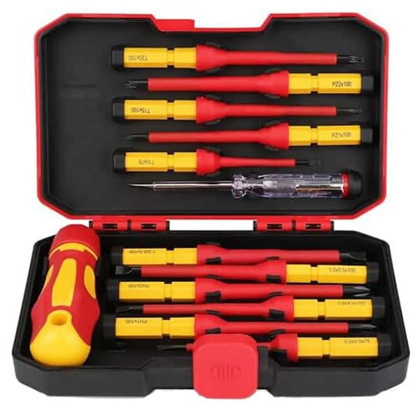 1000-Volt Insulated Shank 13 Bit Red Insulated Screwdriver Set 13-Piece Professional Electrical Tool Kit