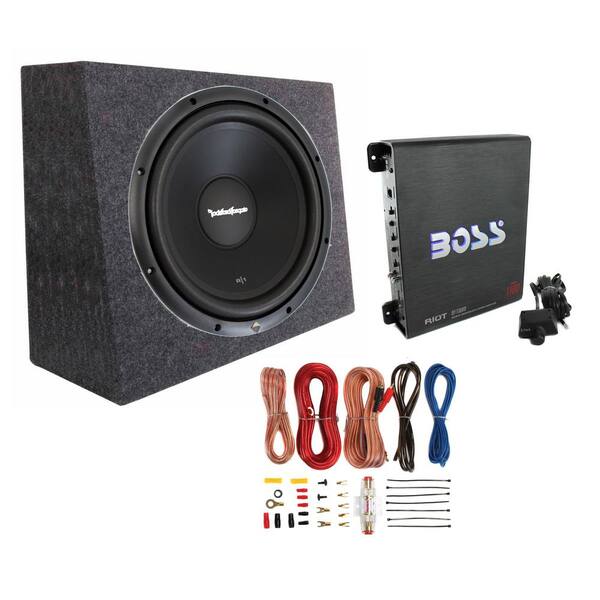 Rockford 10 in. Subwoofer and 10 in. Sub Box and 1100-Watt Amp (2-Pack) and 8 Gauge Wire Kit