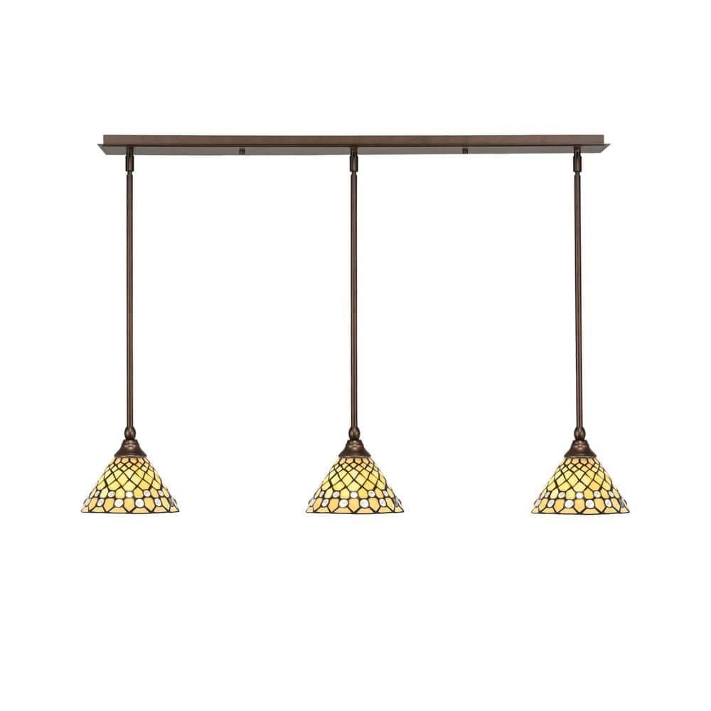 Livingston 100-Watt 3-Light Bronze Shaded Pendant Light with 7 in. Starligh