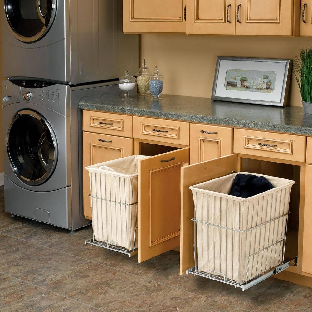 Chrome Wire Frame Stackable Laundry Hamper with Canvas Liner