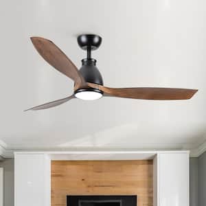 52 in. Integrated Dimmable LED Indoor Farmhouse Black Ceiling Fans with Light Kit and Remote, Reversible DC Motor