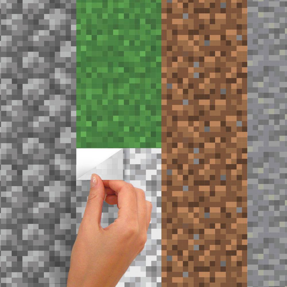 Minecraft Block Strips Green and Gray Reusable Wall Decals