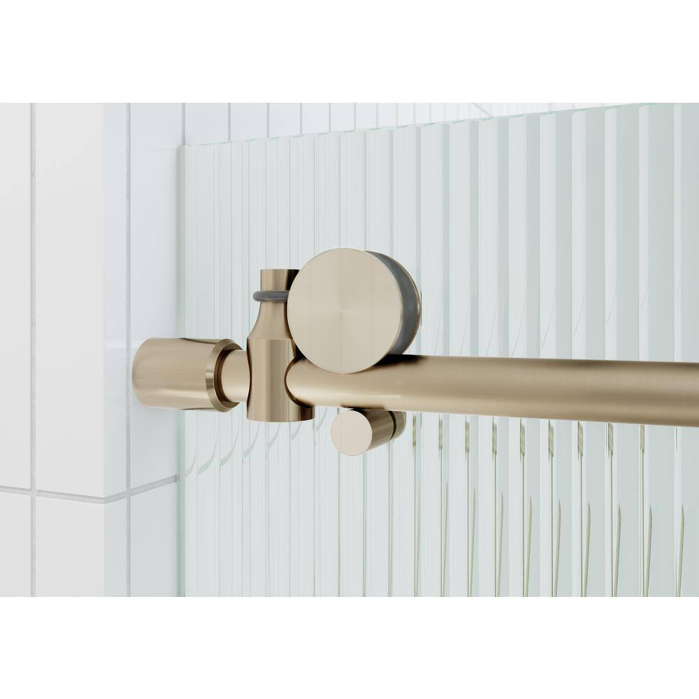 Galaxy 60" Frameless Fluted Glass Sliding Bathtub Door in Brushed Bronze