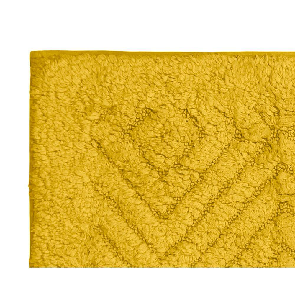 Yellow Diamond Pattern Cotton Bath Rug Set with Non-Slip Backing