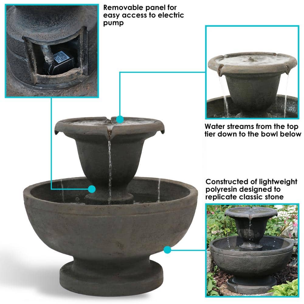 Gray Polyresin 25" 2-Tier Outdoor Water Fountain