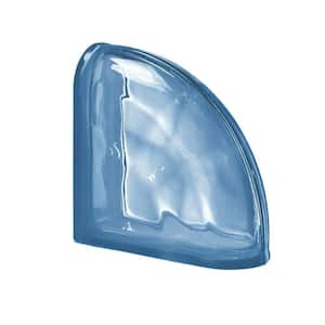 Pegasus Metric Series 7.5 x 7.5 x3.15 in. Blue Curved End (1-Pack) Blue Wave Pattern Glass Block