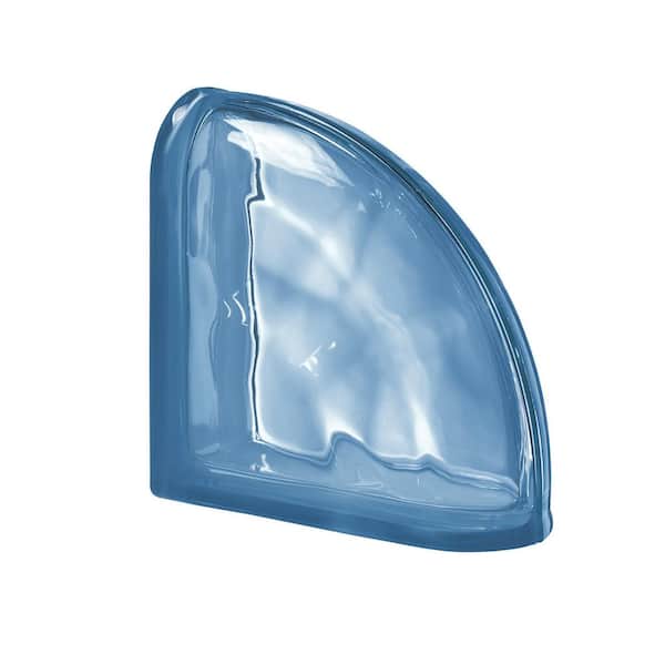 Seves Pegasus Metric Series 7.5 x 7.5 x3.15 in. Blue Curved End (1-Pack) Blue Wave Pattern Glass Block