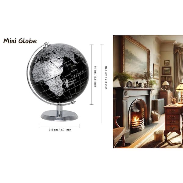 7.3 in. x 5.5 in. Mini Black World Globe-Educational Earth Globe
