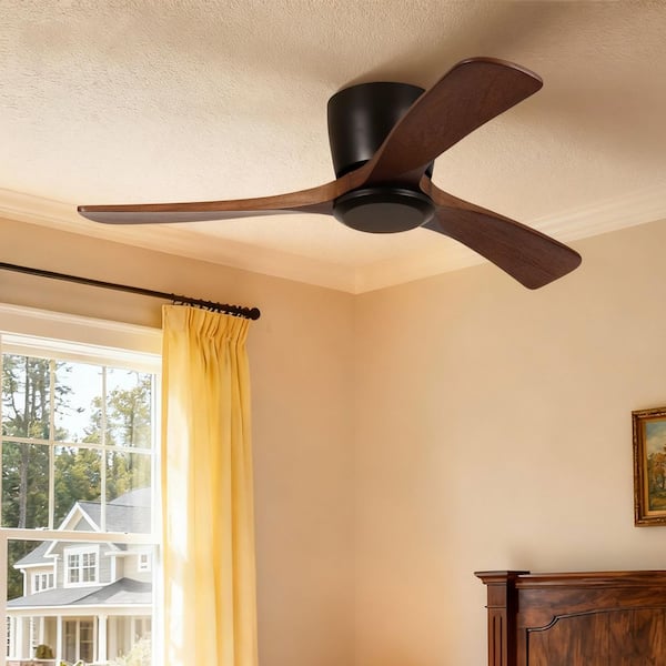 42 in. Indoor Low Profile Flush Mount Ceiling Fan in Black with Reversible DC Motor and Remote