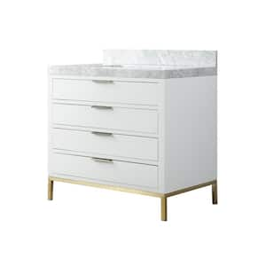 36 in. W x 22 in. D x 35.8 in. H Single Sink Freestanding Bath Vanity in White with White Carrara Marble Top