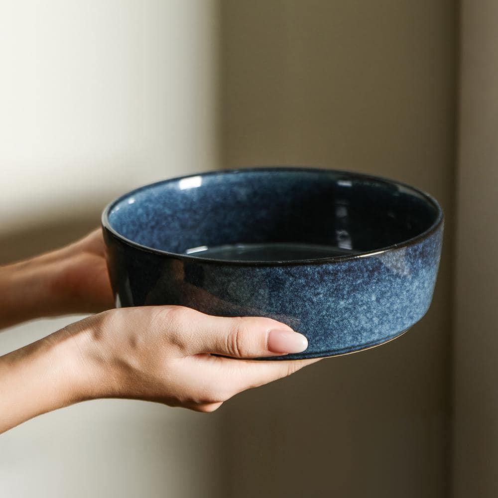 Eden 25.5 fl. oz. Dark Blue Ceramic Round Pasta Bowls Set of 4