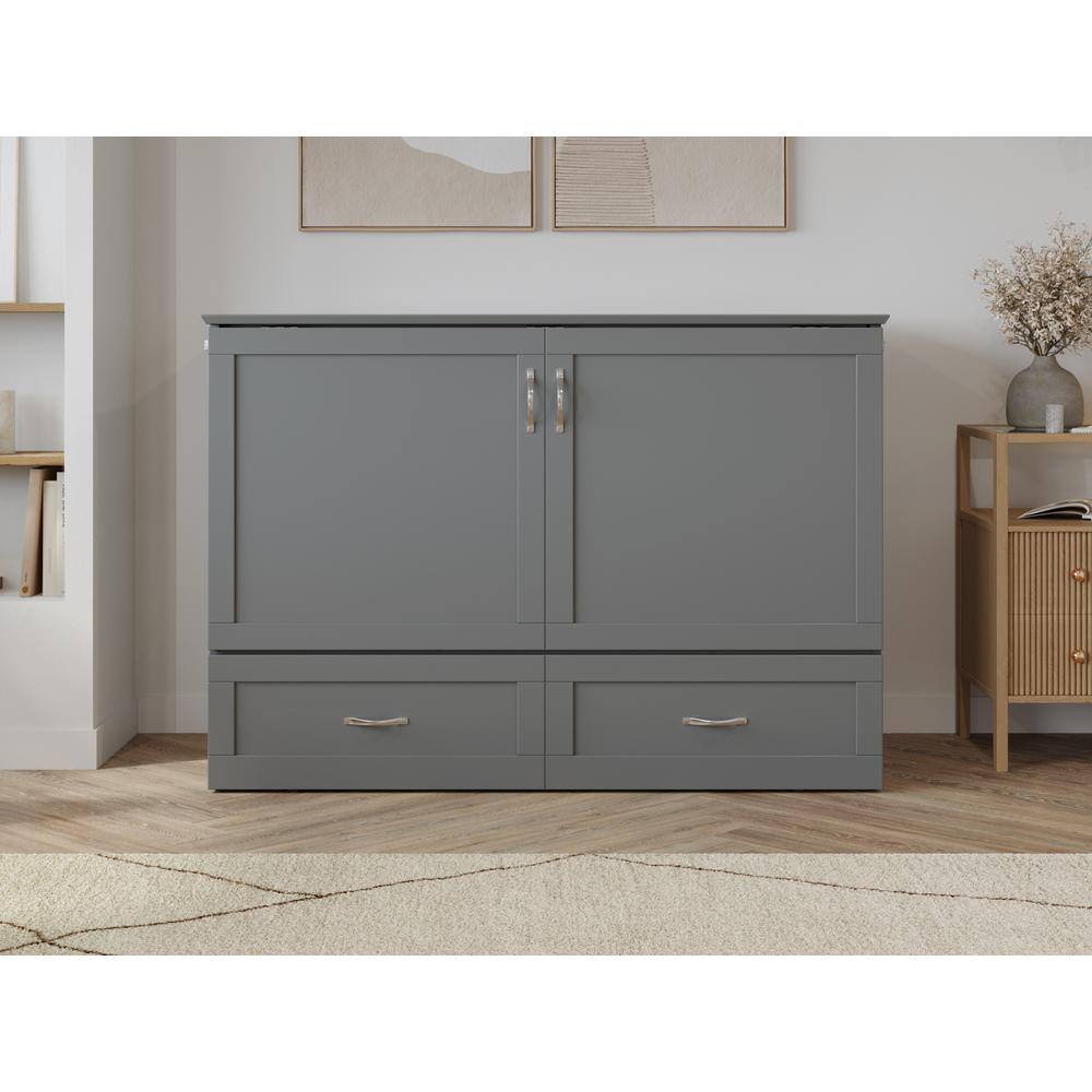 Hamilton Gray Full Murphy Bed Chest with Storage Drawer