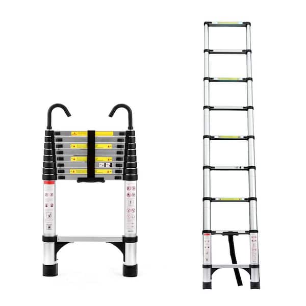 8.5 ft. Telescoping Aluminum Extension Ladder with Triangle Stabilizer and Hooks, Multi-Purpose Folding Ladder 330 lbs.