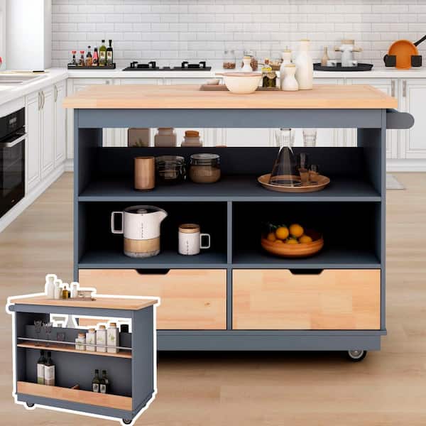 ANTFURN Blue Kitchen Cart with Drawers and Locking Casters and Wheels