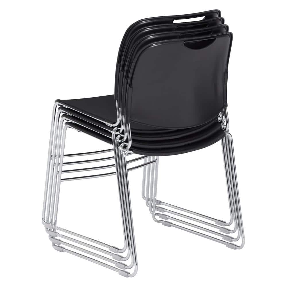 Compact Black Metal Armless Stacking Chair