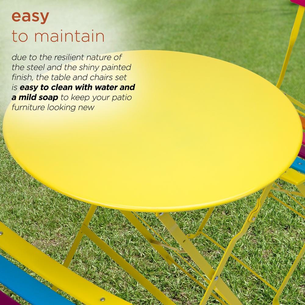 Vibrant Rainbow Steel Foldable 3-Piece Bistro Set