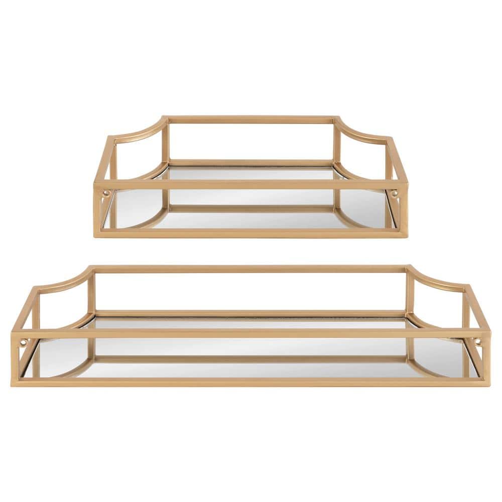 Elegant Gold Metal Geometric Wall Shelf Set, 2 Pieces