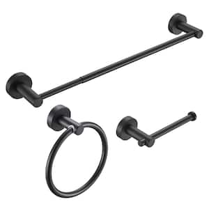 Modern 3-Piece Bath Hardware Set with Retractable Towel Bar*1, Towel Ring*1, Toilet Paper Holder*1 in Black