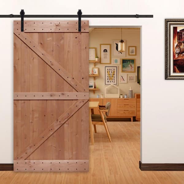 42 in. x 84 in. Ready-to-Assemble British Brace Hardwood Knotty Alder Interior Barn Door Slab