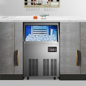 80 - 90 lb. 24 Hour Commercial Ice Maker with 19 lb. Storage Bin Freestanding Ice Machine in Silver