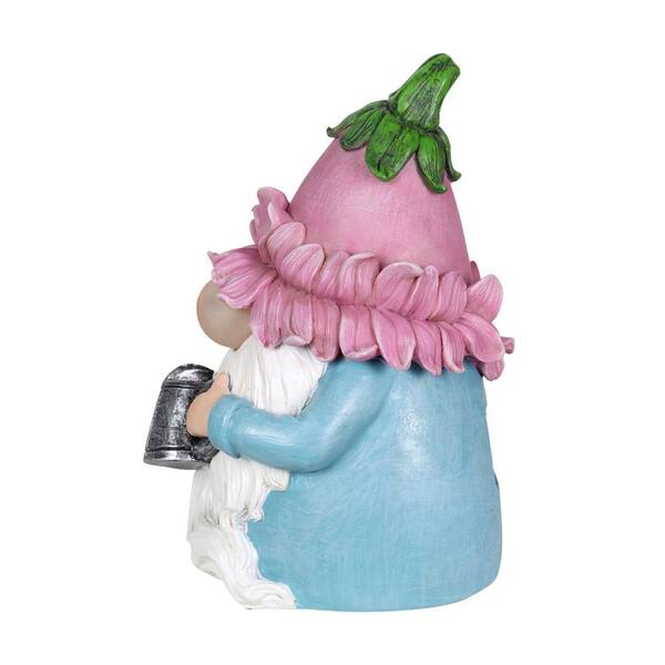 Exhart Solar Color Changing Glow Nose Gnome Garden Statue with A Pink Flower Hat and Watering Can, 5 by 7.5 Inches