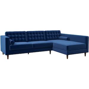 Ocean 102 in. W Square Arm 2-piece L-Shaped Velvet Living Room Right Facing Corner Sectional Sofa in Blue (Seats 4)
