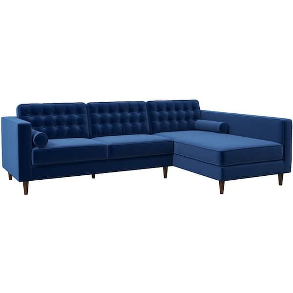 Ashcroft Furniture Co Ocean 102 in. W Square Arm 2-piece L-Shaped Velvet Living Room Right Facing Corner Sectional Sofa in Blue (Seats 4)
