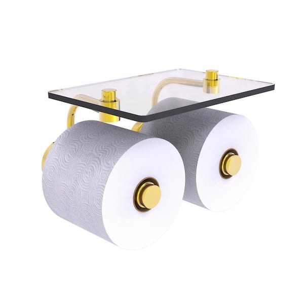 Allied Brass Waverly Place Collection Wall Mounted Toilet Paper Holder in Polished Brass with Glass Shelf