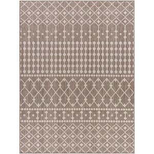 Long Beach Taupe/Brown Tribal 5 ft. x 7 ft. Indoor/Outdoor Area Rug