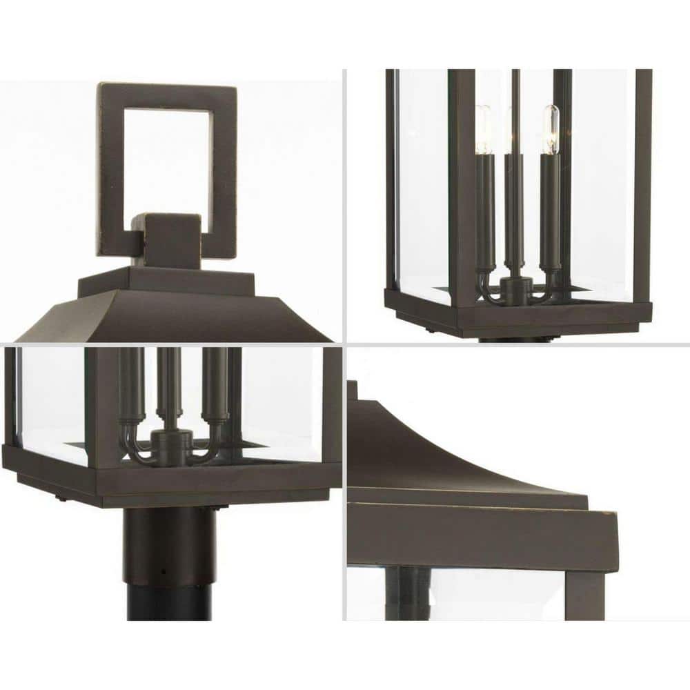 Antique Bronze 3-Light Outdoor Post Lantern with Clear Glass