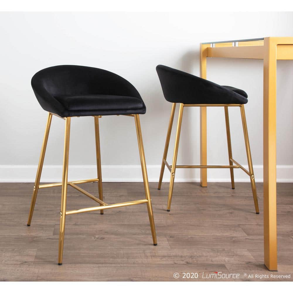 Elegant Matisse 31.25'' Gold Metal and Black Velvet Counter Stool