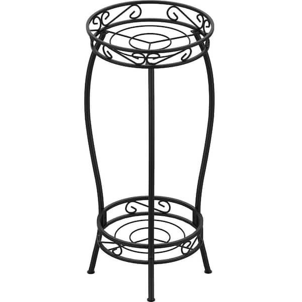 AULEDIO 12.4 in. x 12.4 in. x 27.16 in. Indoor/Outdoor Metal Plant Stand 2 Potted Plant Shelf Display Holder 2-Tier