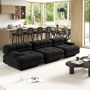 Vintage 109 in. Square Arm 3-Piece Velvet Curved Soriana Sectional Sofa in Black