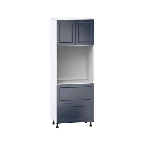 J COLLECTION Devon 30 in. W x 84.5 in. H x 24 in. D Painted Blue Shaker Assembled Single Oven Kitchen Cabinet with 2 Drawers