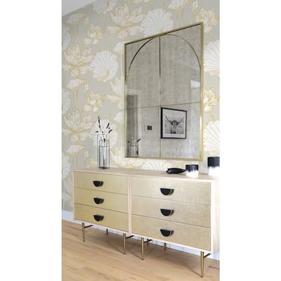 Lotus Metallic Gold And Grey Floral Vinyl Peel & Stick Wallpaper Roll (Covers 30.75 Sq. Ft.)