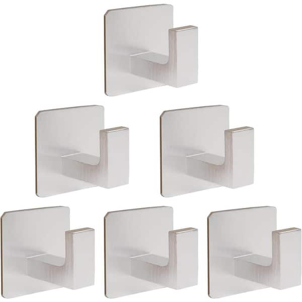 PRIMEPLUS 6-Piece Stainless Steel J-Hook Robe/Towel Hook with Square Mount Post in Brushed Nickel