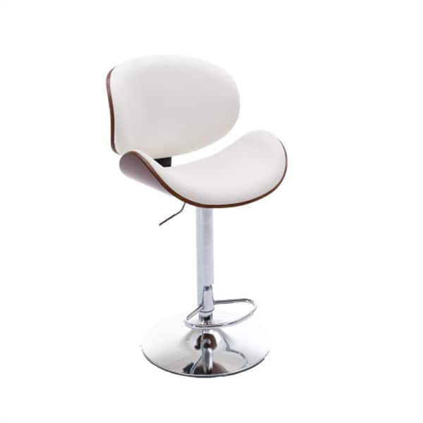 Donason 46.06 in. White Low Back Metal Frame Adjustable Cushioned Bar Stool with Faux Leather Seat (Set of 2)