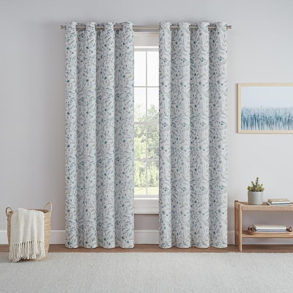 Eclipse Dutchess Marine Polyester Botanical 50 in. W x 84 in. L Grommet 100% Blackout Curtain (Single Panel)