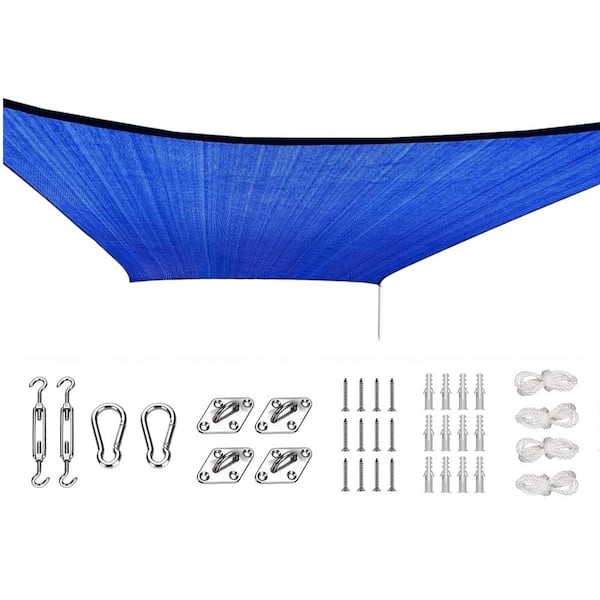 Unbranded 26 ft. x 20 ft. Blue HDPE Rectangle Sun Shade Sail Canopy with 98% UV Block and Hardware kit