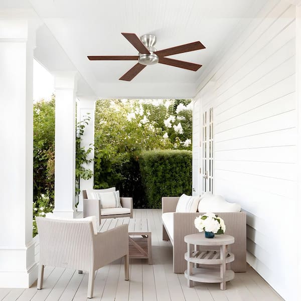 42 in. Flush Mount Indoor/Outdoor Nickel 6-Speed Quiet Standard Ceiling Fan No Lights with Remote Control for Bedroom