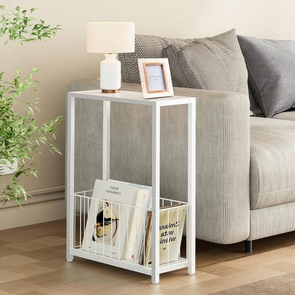 White 17 in. x 23.5 in. Metal Freestanding Magazine Rack (Set of 2