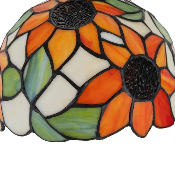 OUKANING 7.87 in. 1-Light Orange Sunflower Retro Semi-Flush Mount