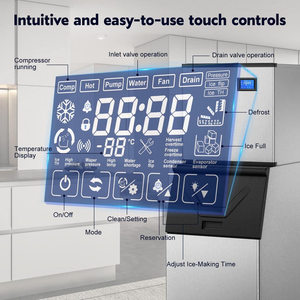 Commercial Silver Stainless Steel Freestanding Ice Maker with 450 lb Daily Production