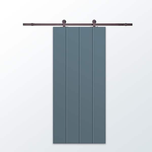 CALHOME 30 in. x 80 in. Dignity Blue Painted Composite MDF Paneled Interior Sliding Barn Door with Hardware Kit
