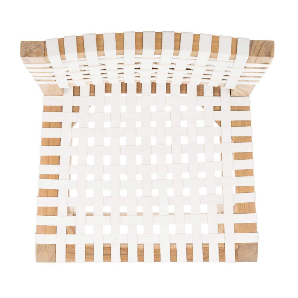 Natural Teak and White Leather Counter Stool