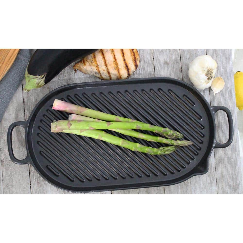 Medium Black Enameled Cast Iron Oval Grill Pan