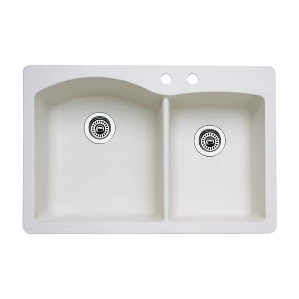 Blanco Diamond Dual-Mount Granite 33 in. 2-Hole 60/40 Double Bowl Kitchen Sink in Biscuit