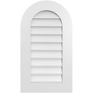 18 in. x 32 in. Round Top Surface Mount PVC Gable Vent: Decorative with Standard Frame