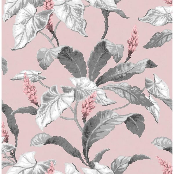 Brewster Home Fashions Meridian Parade Pink Tropical Leaves Wallpaper Sample
