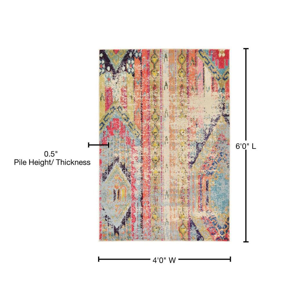 Light Blue Rectangular Synthetic 4' x 6' Stain-Resistant Area Rug